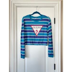 Guess USA Striped Long Sleeve Crop Shirt Women's Small